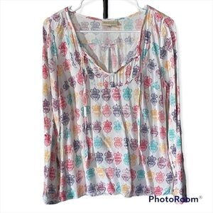 4 for $40 SALE! ModCloth Peasant Top w/Tie Neck Long Sleeves, Multi, Size M